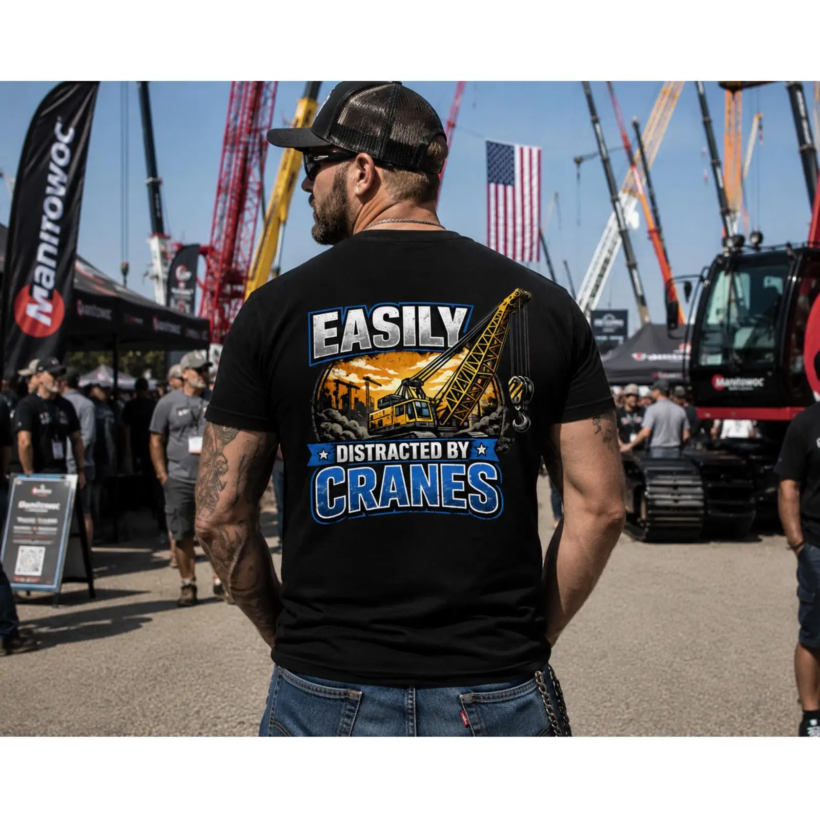 Heavy Equipment Union - เสื้อยืดลายตลกสำหรับคนชอบเครน ผู้ปฏิบัติงานเครน สหภาพคนงานก่อสร้าง ผู้รักเครื่องจักรกลหนัก สไตล์วินเทจ ผ้าซักนุ่ม